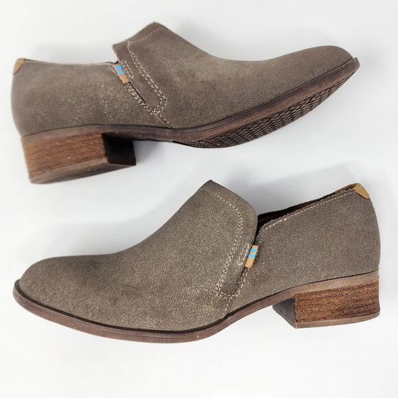 Toms Shaye Dusty Gold Star Suede Brown Gold Sparkle Stack Heel Bootie Womens 8.5 - Picture 9 of 11